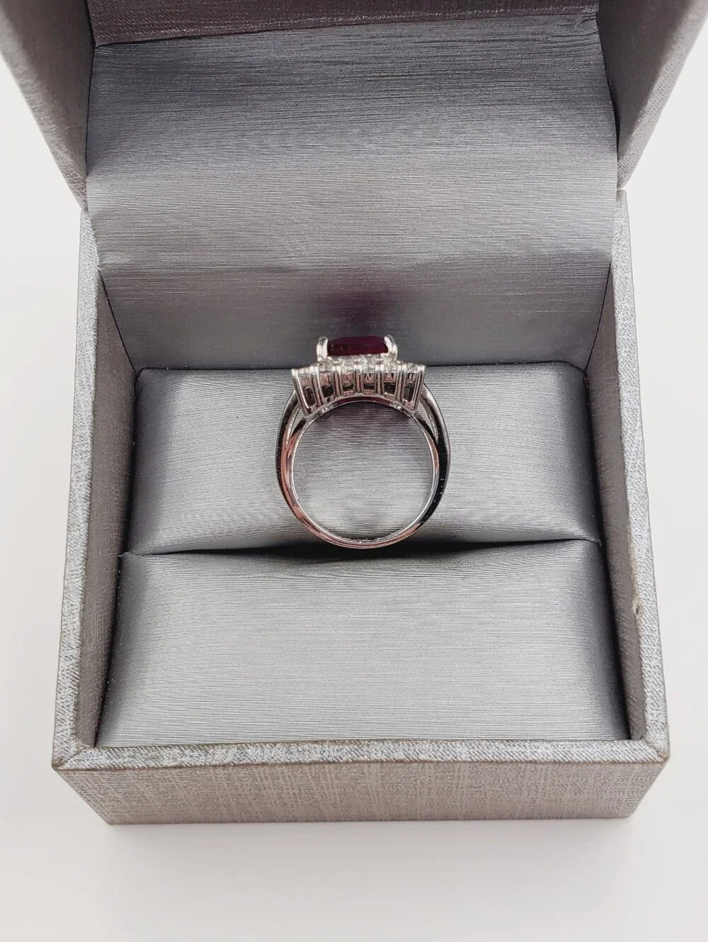 4 Carat Genuine Ruby Center White Topaz Halo Cocktail Ring - 925 Sterling Silver